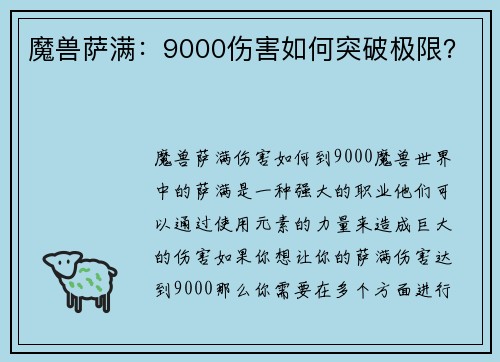 魔兽萨满：9000伤害如何突破极限？